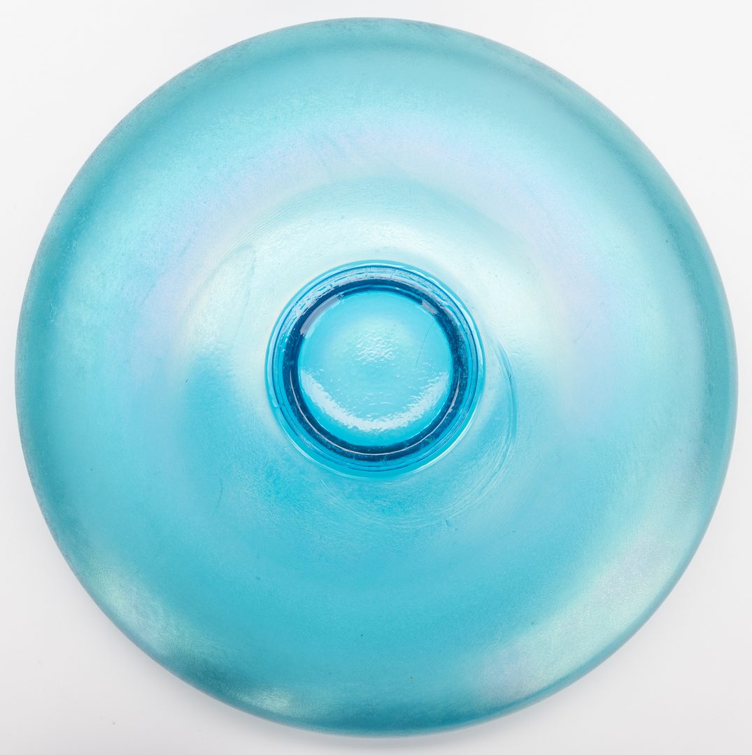 Lot 608: Blue Iridescent Art Glass Centerpiece Bowl