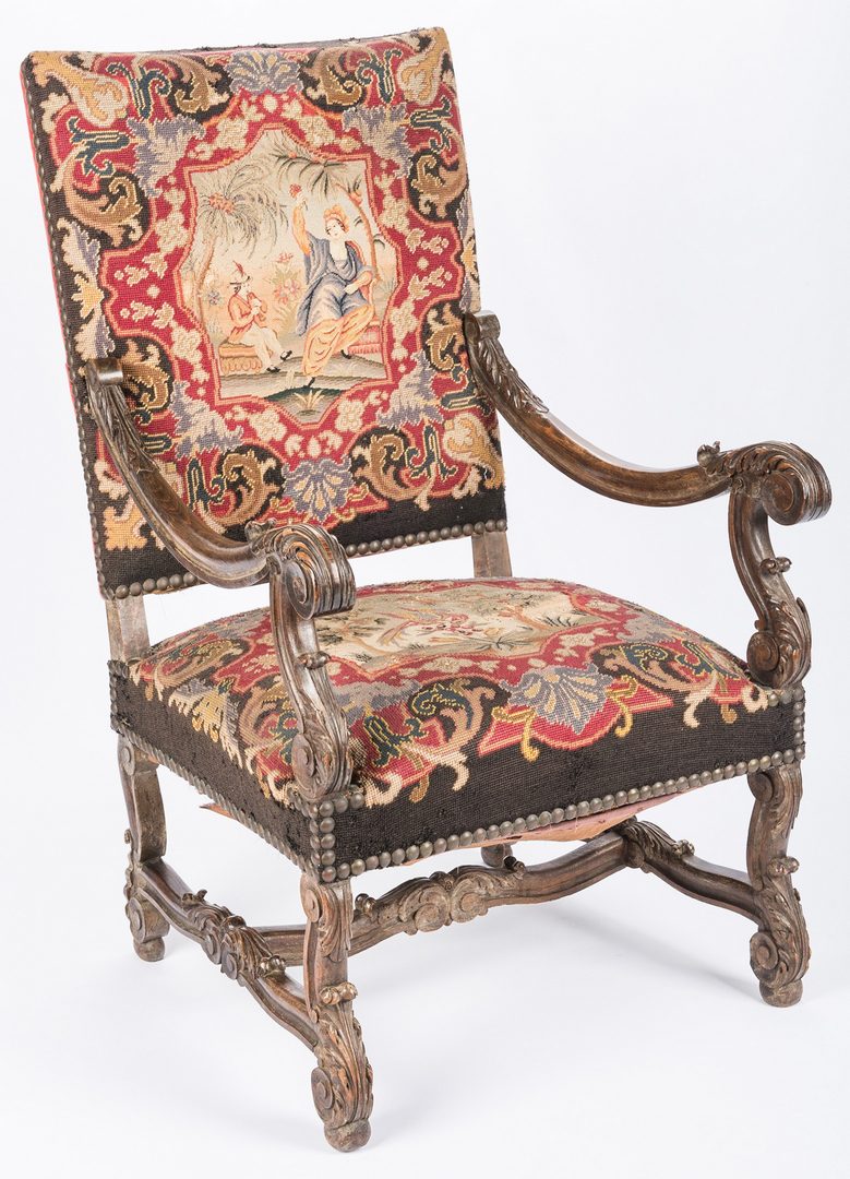 Lot 641: 2 Baroque Continental Needlepoint Chairs