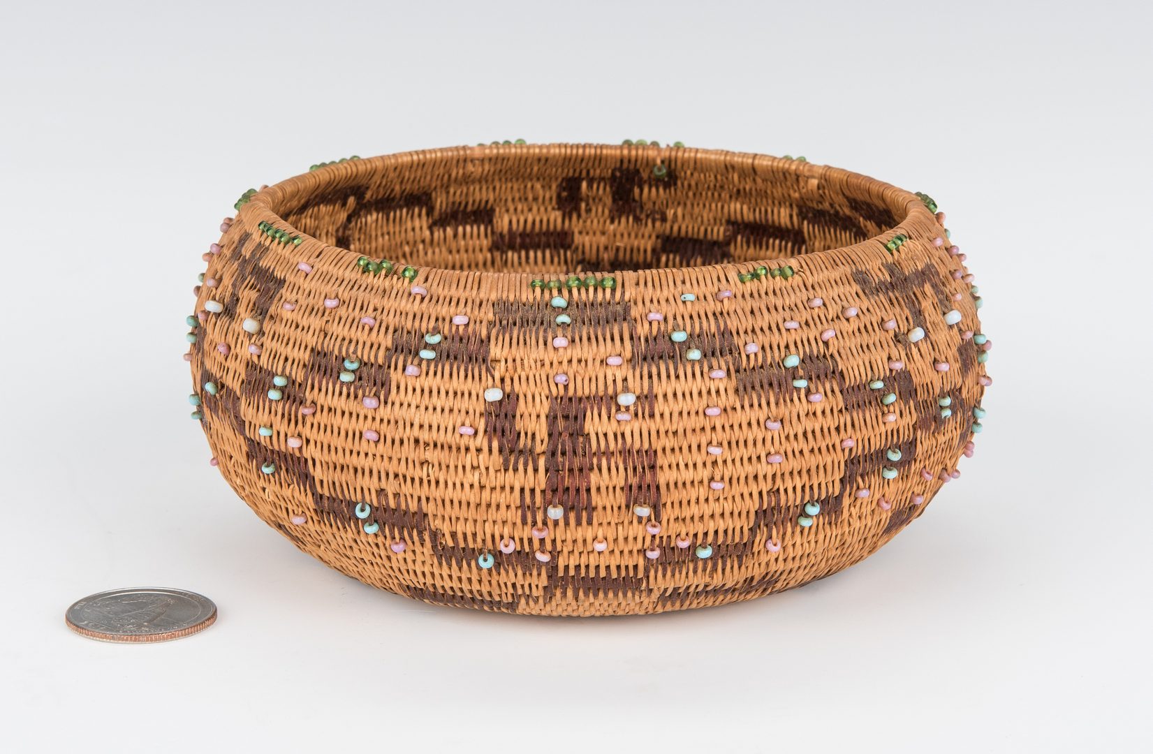 Lot 686: 2 Native American Pomo Baskets, 1 Feather