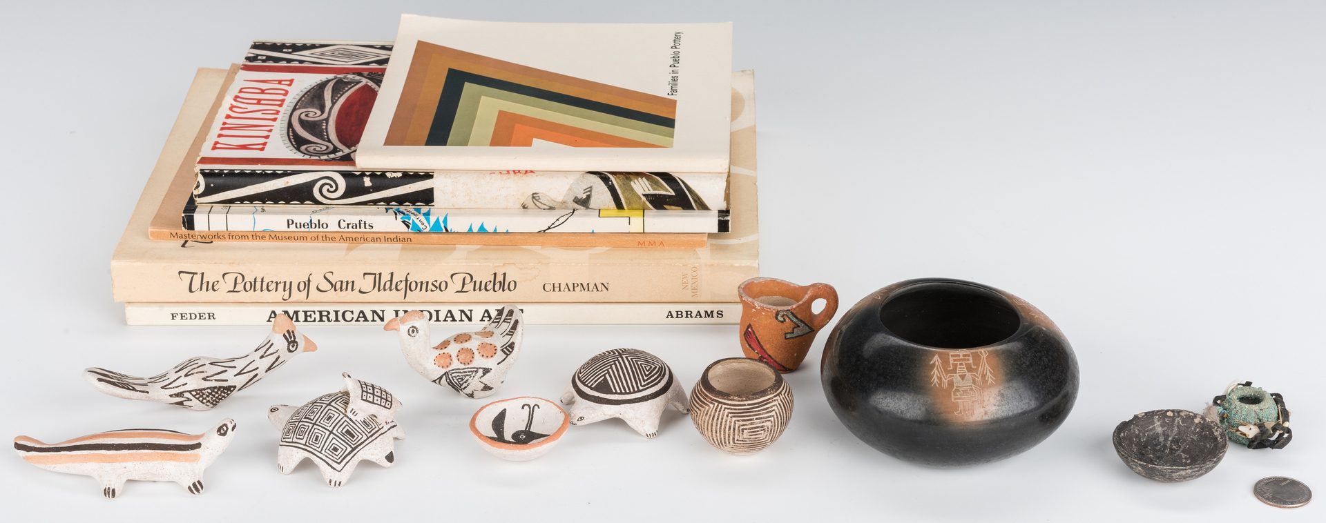 Lot 709: 11 Native American Pottery Pcs., inc. Miniatures & 6 Books, 17 pcs. total