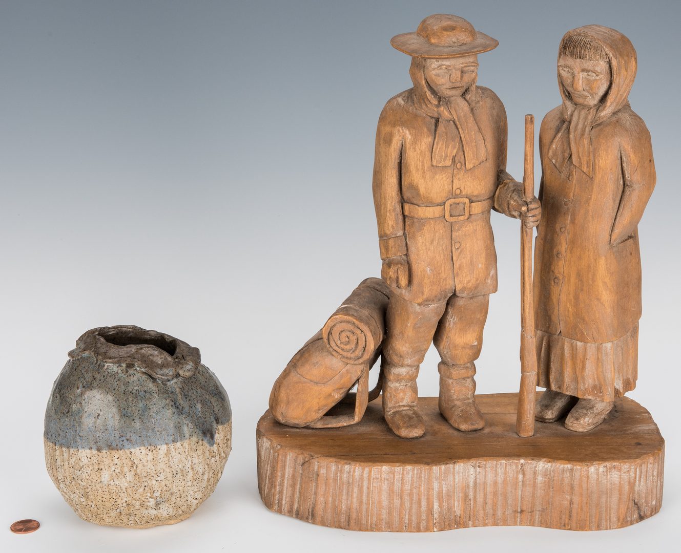 Lot 730: Roy Pace carving + Charles Counts vase