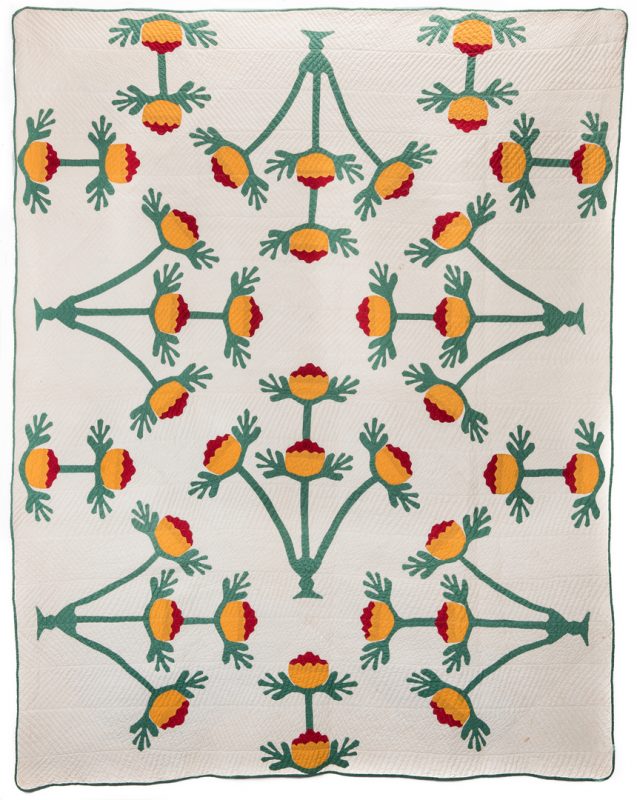 Lot 745: East TN Pieced & Appliqued Quilt, NC Lily Pattern variant