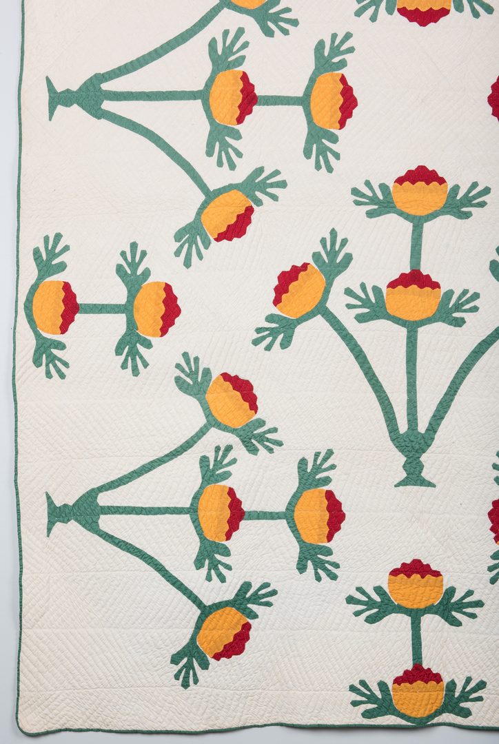 Lot 745: East TN Pieced & Appliqued Quilt, NC Lily Pattern variant