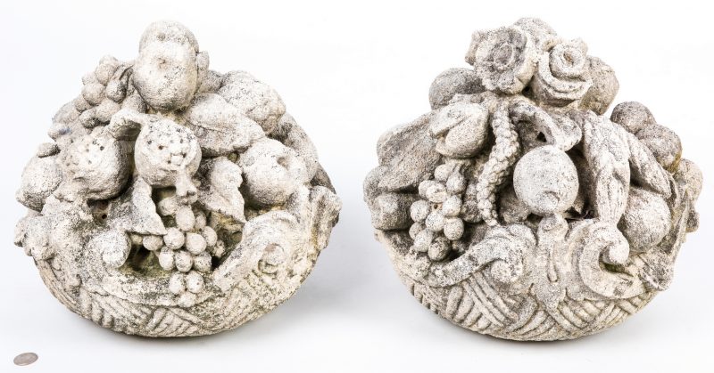 Lot 748: Pair of Carved Limestone Fruit Baskets