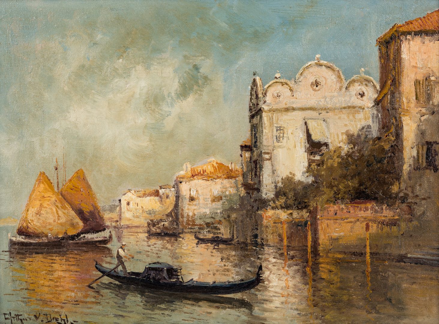 Lot 750: Arthur Diehl, O/C, Venice painting