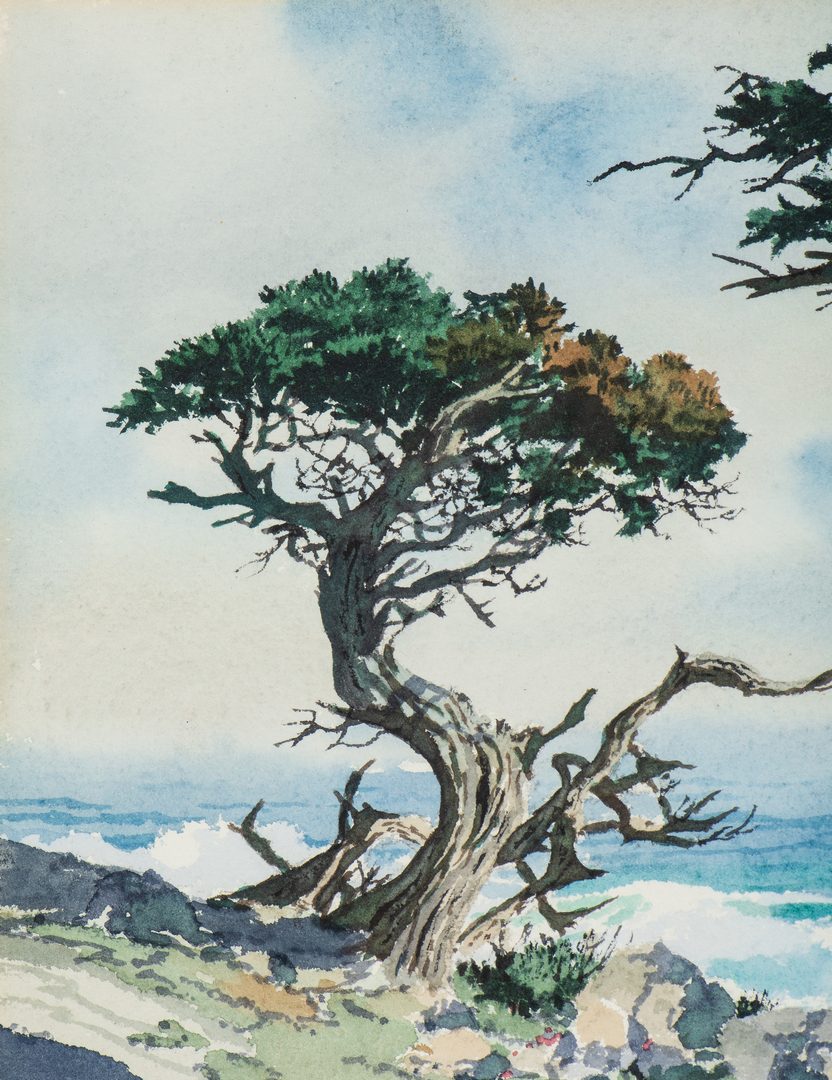 Lot 757: James M. Phillips California Watercolor Coastal Scene