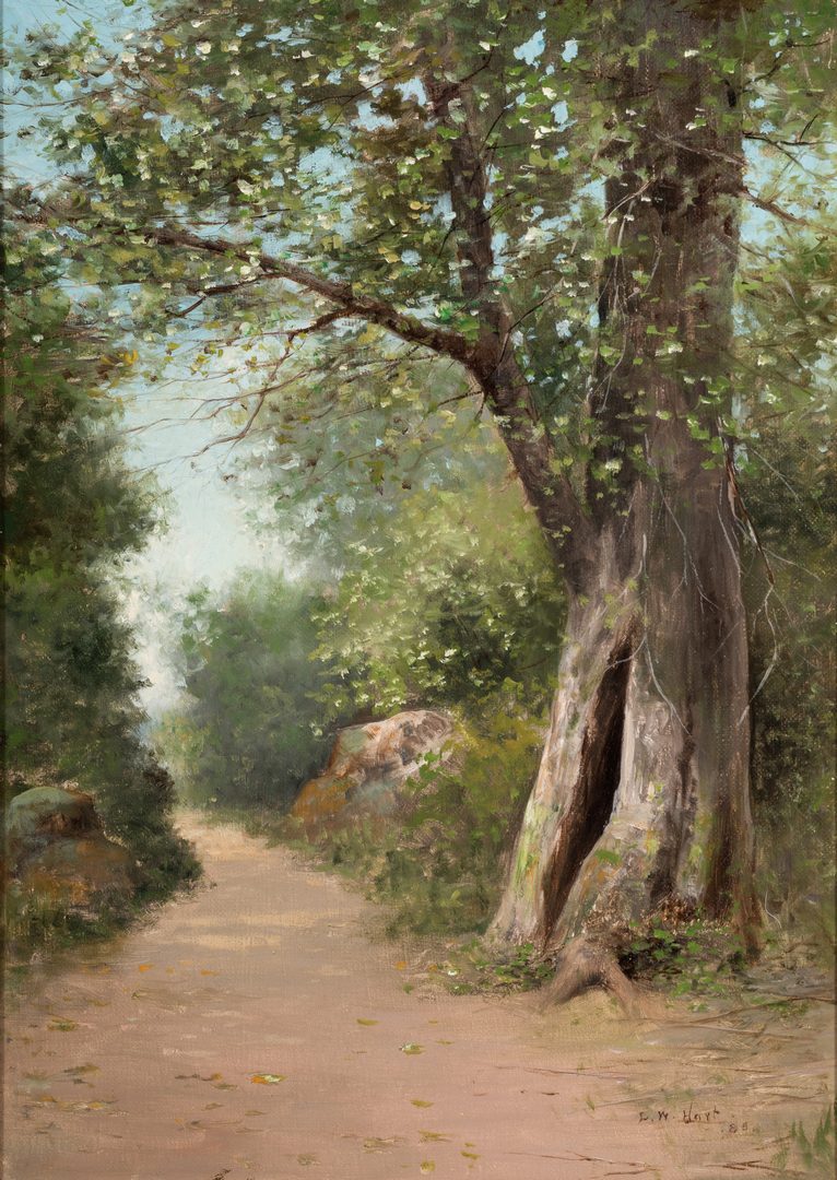 Lot 758: American School 19th c. oil landscape, signed L.W. Hart