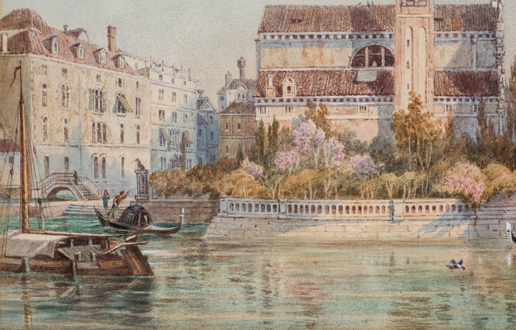 Lot 77: Henry Pilleau Watercolor Venetian Canal Scene