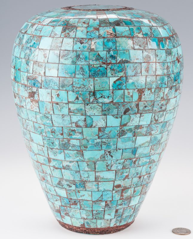 Lot 795: Randy Miller Cherokee Turquoise Inlaid Pottery Jar