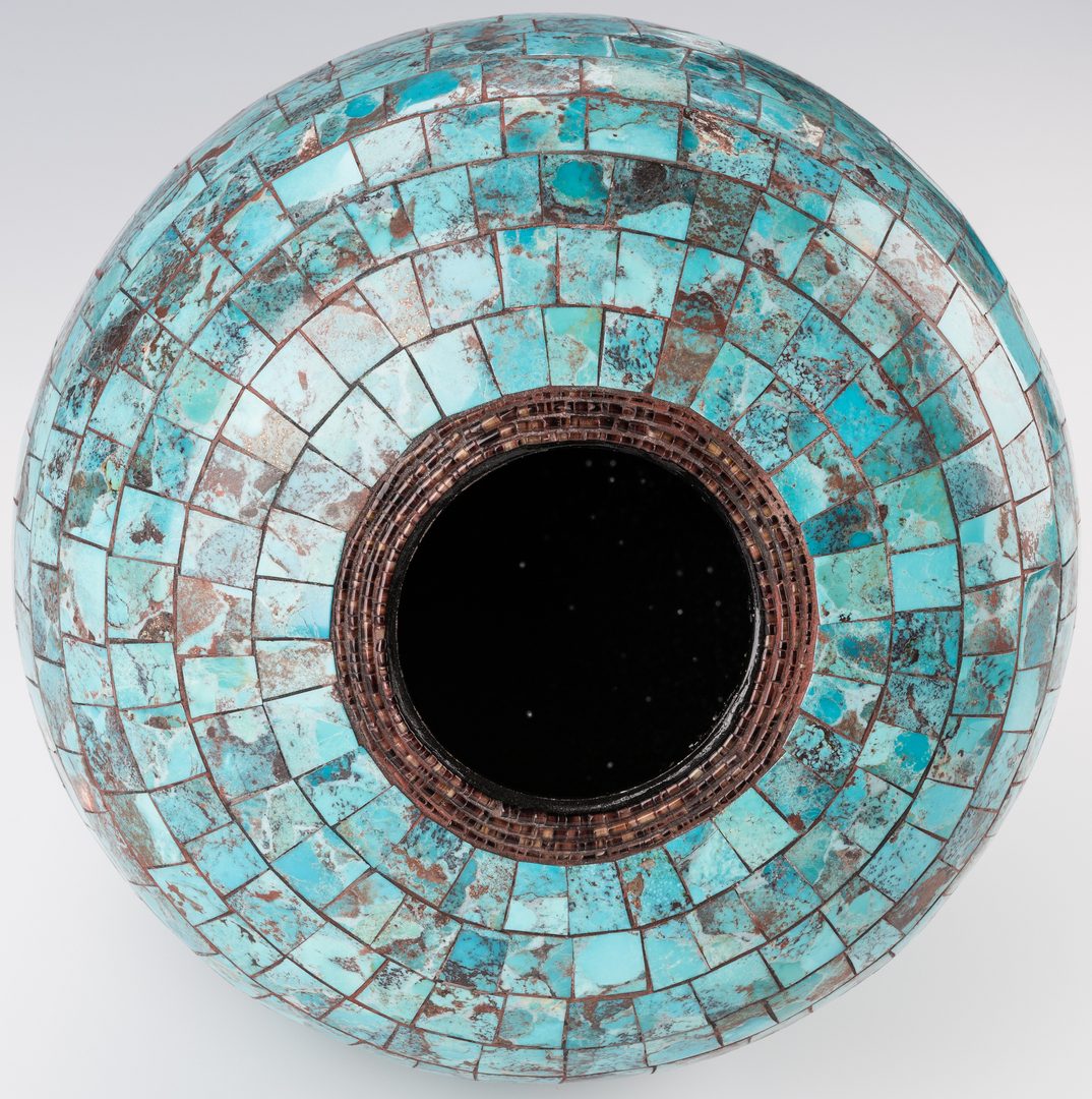 Lot 795: Randy Miller Cherokee Turquoise Inlaid Pottery Jar