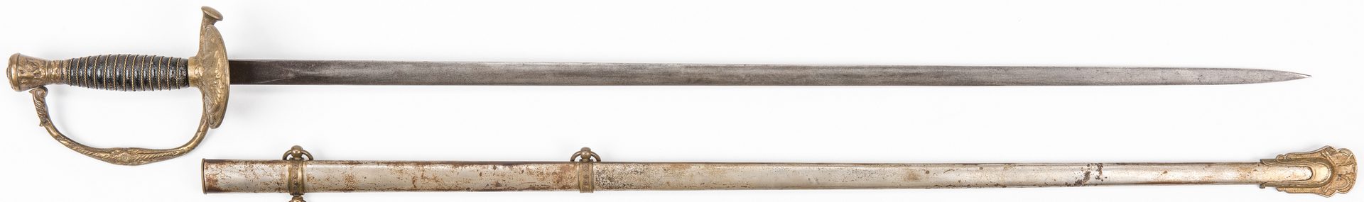 Lot 827: Civil War or Post Indian War Staff Sword, Belt Buckle, 2 items