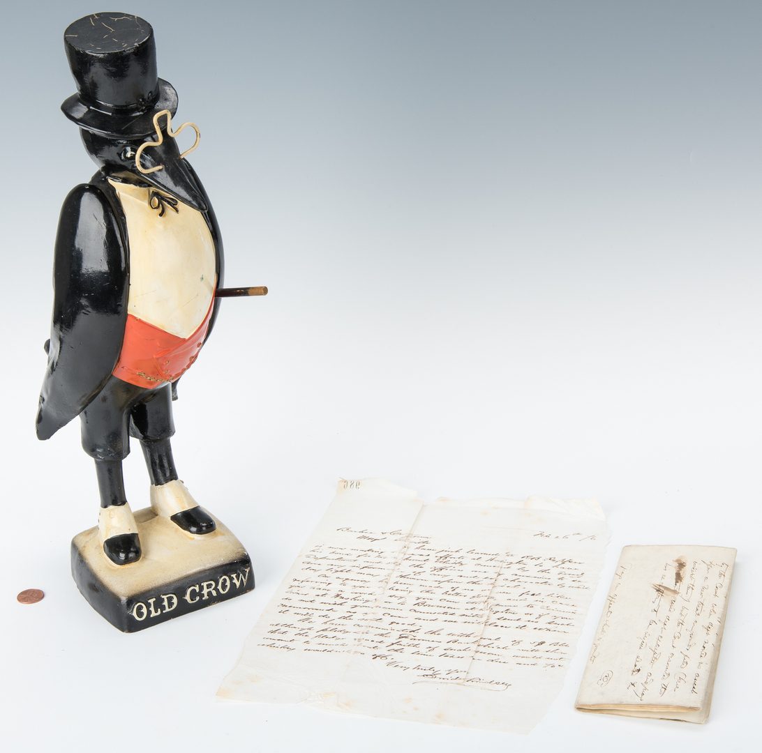 Lot 839: Old Crow Whiskey Figure & Documents, 3 items