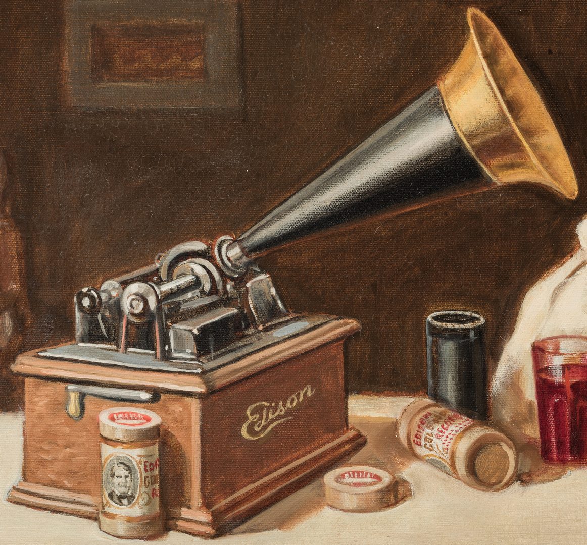 Lot 842: Oil on Canvas, Edison's Phonograph