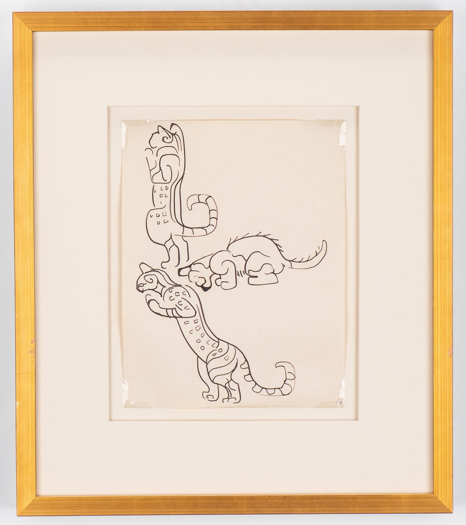 Lot 84: Walter Anderson Drawing, 3 cats, Estate stamp