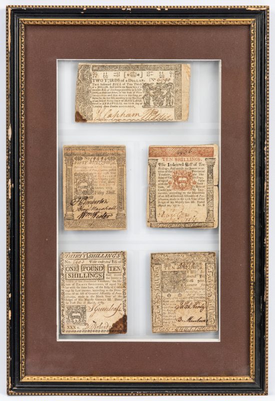 Lot 857: 5 Pcs. Framed  Colonial Currency