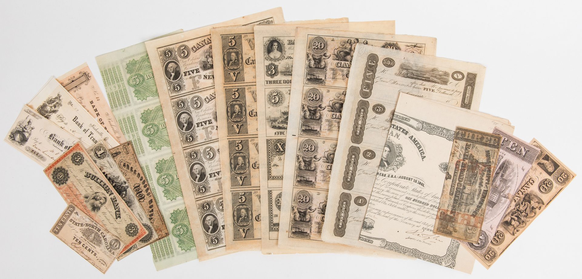 Lot 859: 17 American Currency Items, inc. uncut James Monroe Post Notes