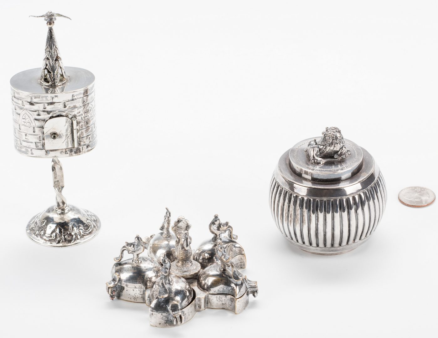 Lot 865: 3 pc. Chinese and Russian Silver inc. Spice Tower