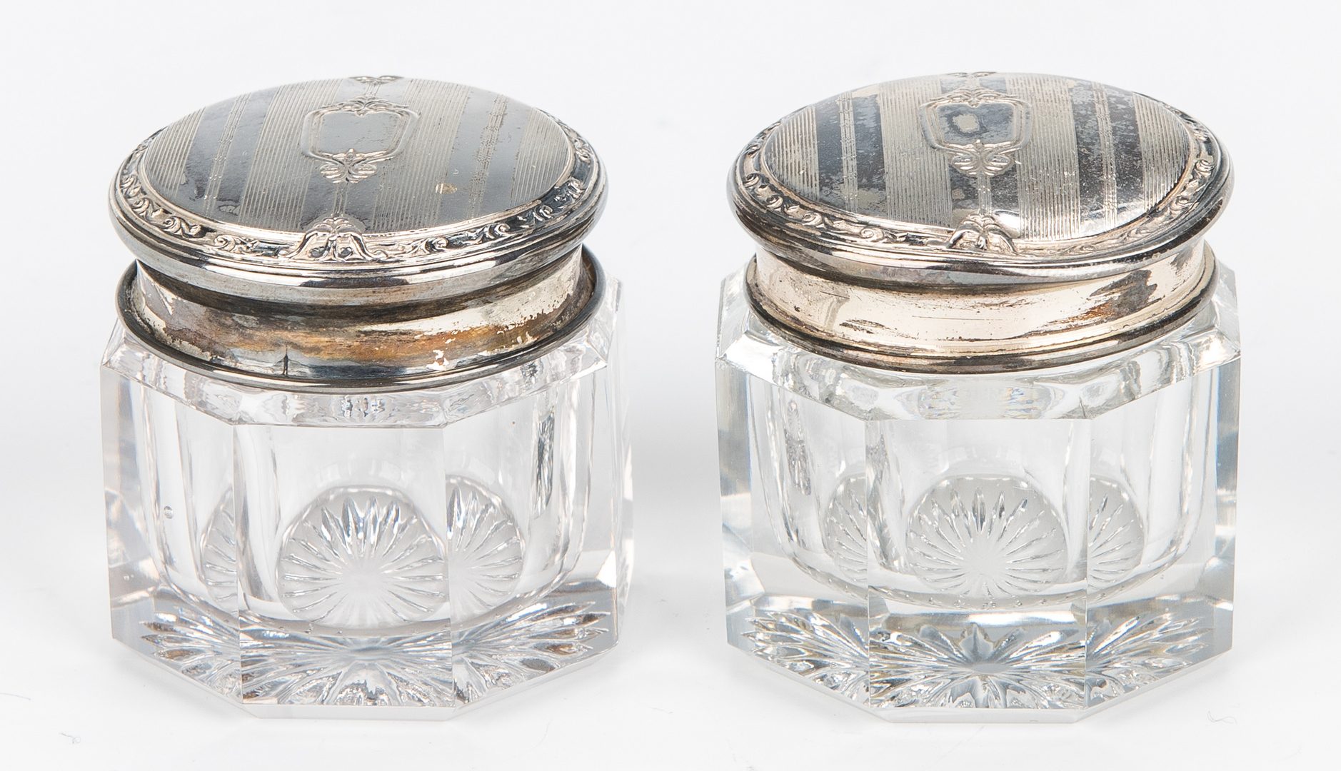 Lot 875: Boxed sterling & glass vanity set – 7 pcs