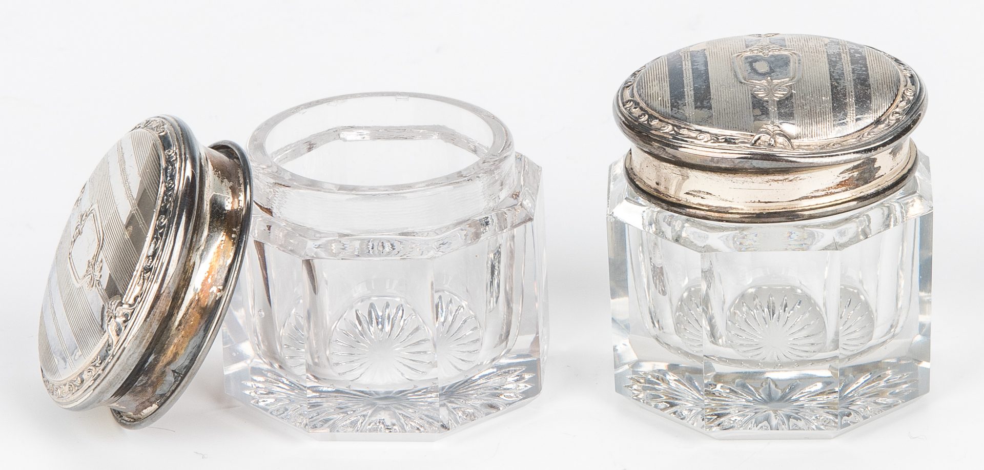 Lot 875: Boxed sterling & glass vanity set – 7 pcs