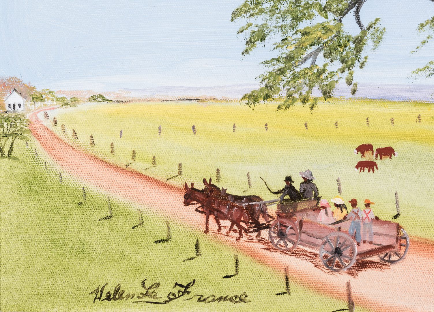 Lot 92: Helen LaFrance, O/C, Family in Mule Wagon