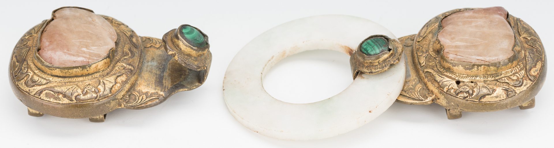 Lot 9: 2 Chinese Jade, Stone & Gilt Bronze Belt Buckles