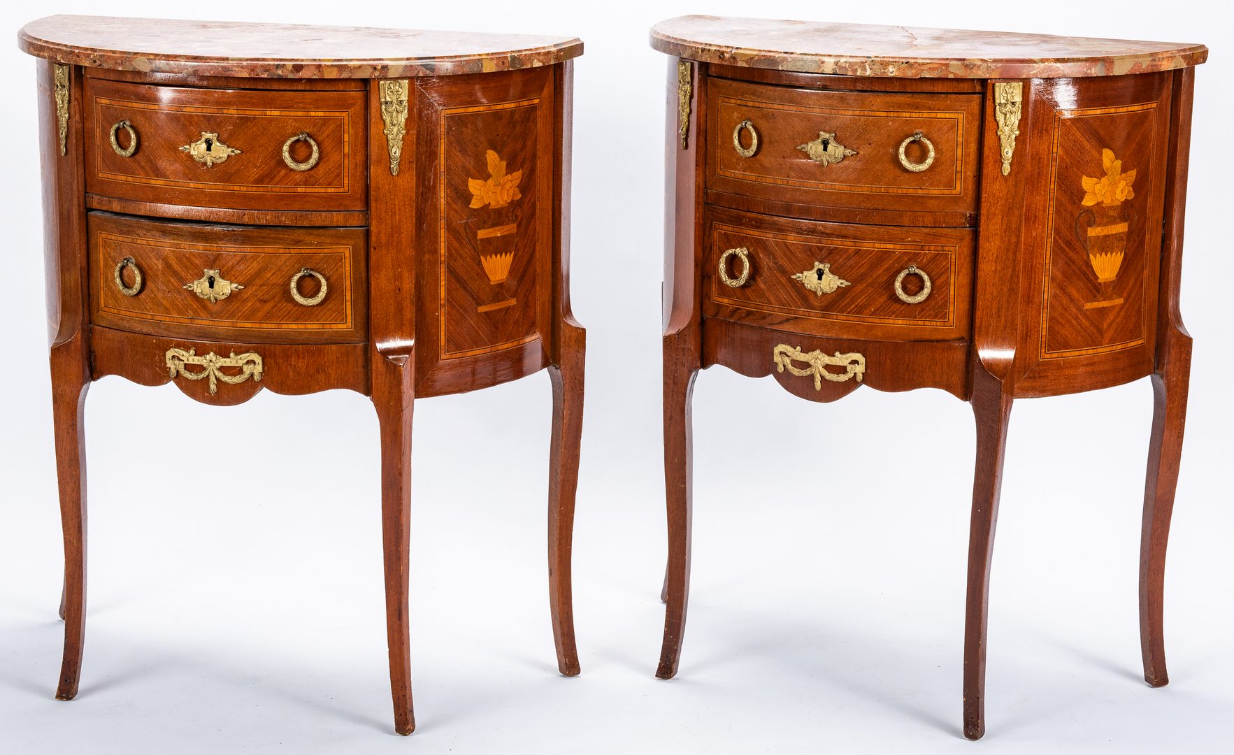 Lot 134: Pair Loius XV Style Demilunne Side Tables