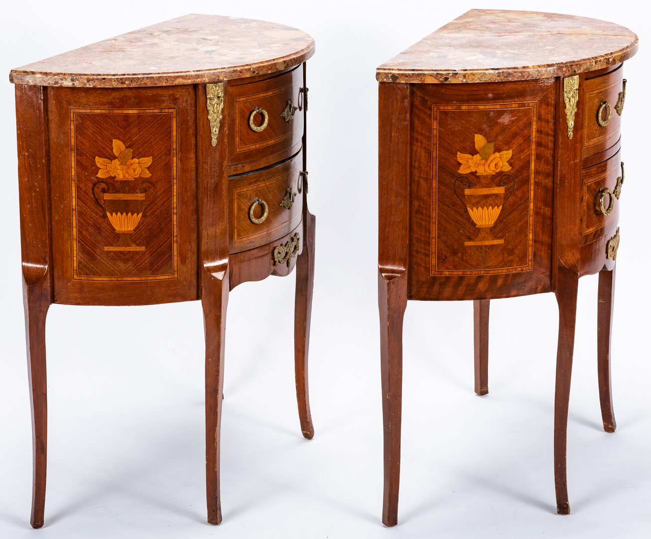 Lot 134: Pair Loius XV Style Demilunne Side Tables