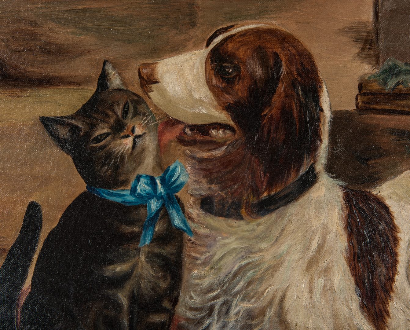 Lot 156: American School, O/C, Cat and Dog Painting
