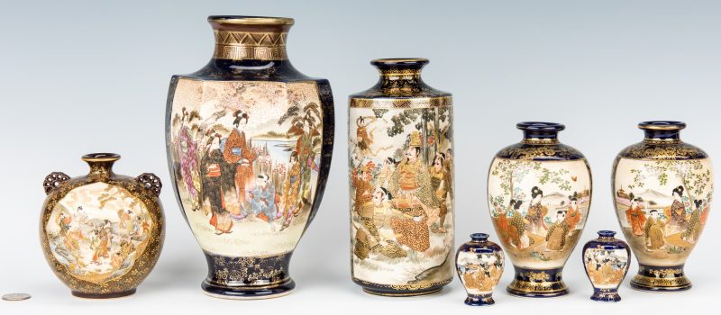 Lot 15: 7 Satsuma Vases with Cobalt, inc. Shimazu