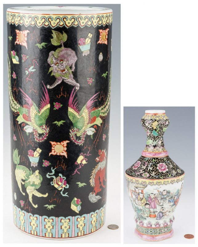 Lot 18: 2 Chinese Porcelain Items, Umbrella Stand & Bottle Vase