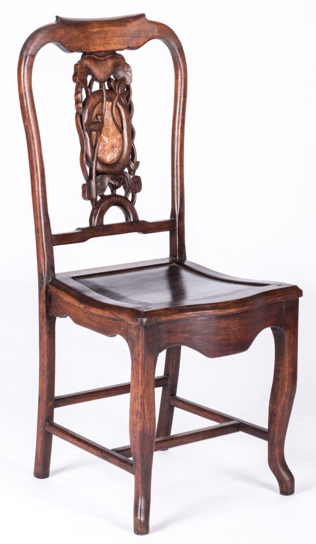 Lot 193: 4 Chinese chairs inset with carved hardstone
