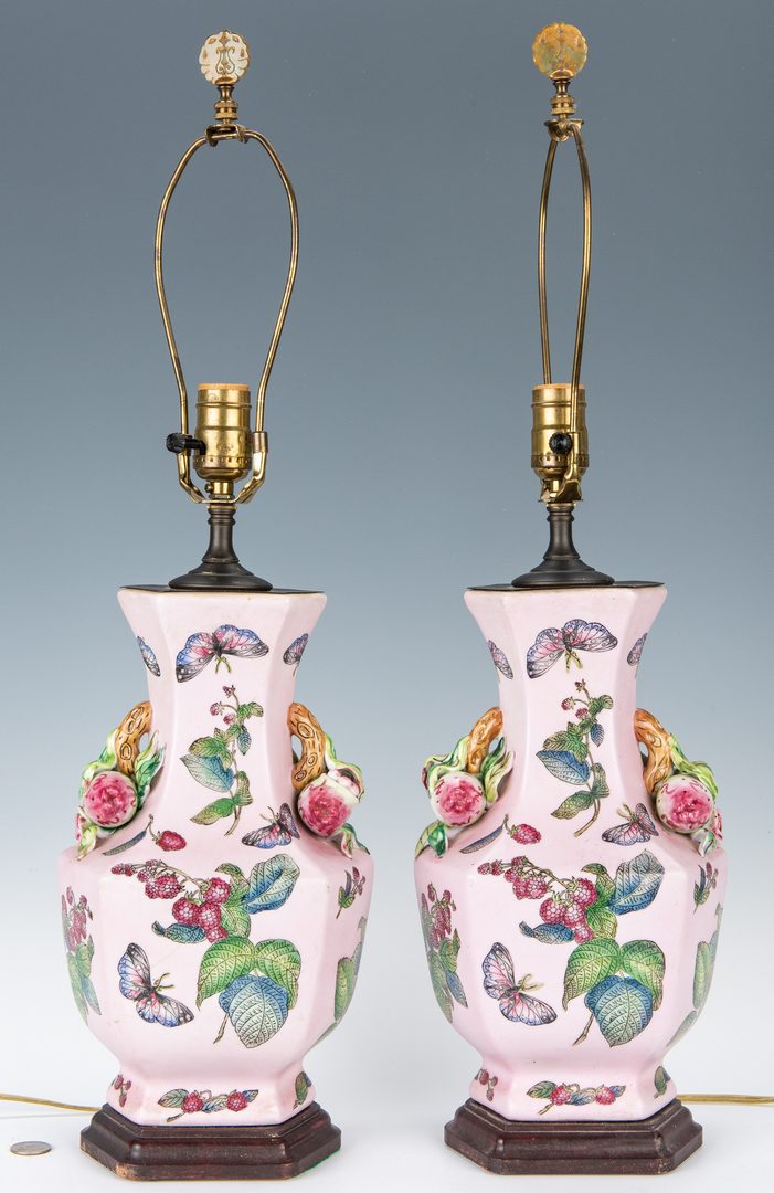 Lot 194: Pair Chinese Export Lamps w/ fruit handles