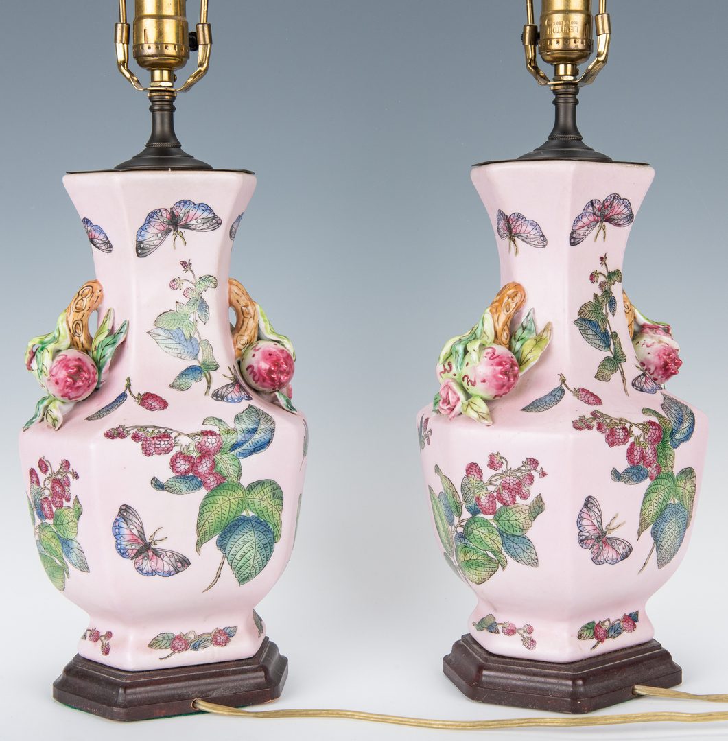 Lot 194: Pair Chinese Export Lamps w/ fruit handles