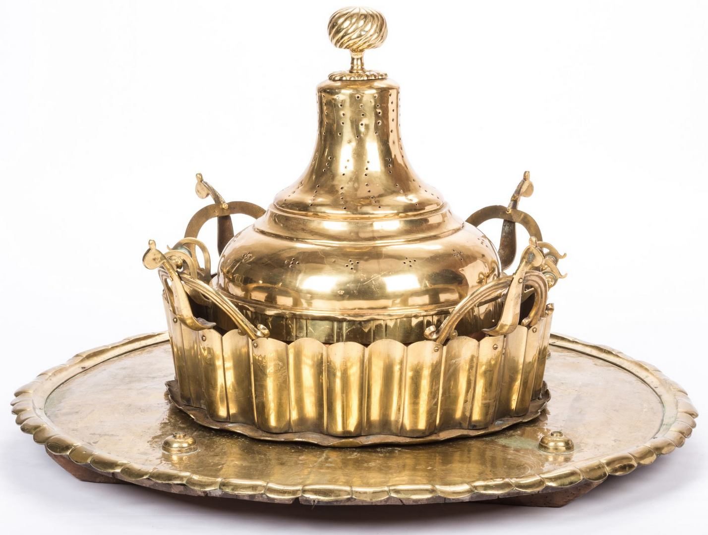 Lot 206: Large Brass Brazier or Censer with tray, 4 pcs.