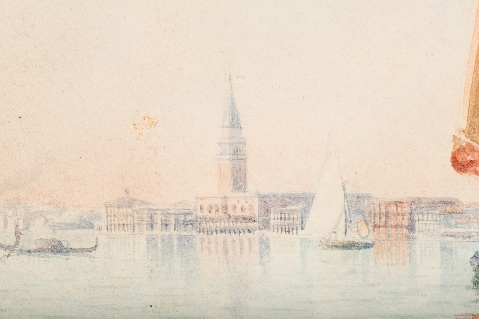 Lot 214: Umberto Ongania Watercolor Venetian Harbor Scene