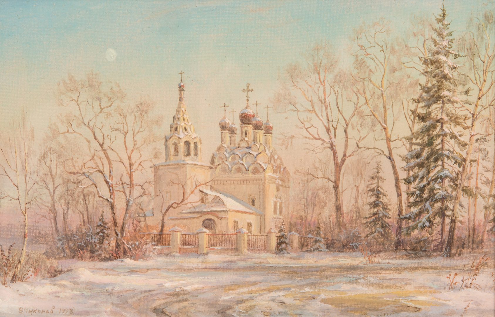 Lot 219: 2 Russian Oil on Board Church Landscapes