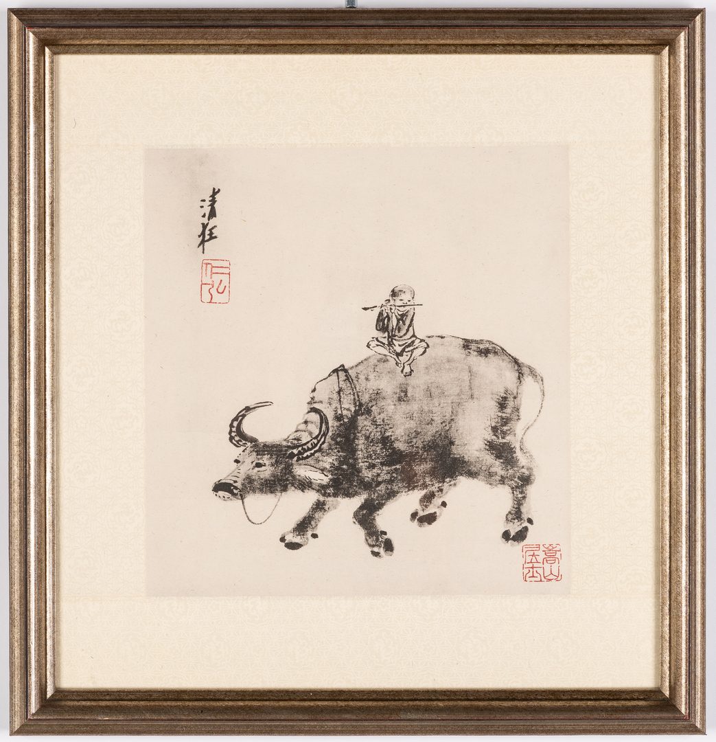 Lot 22: Framed Chinese Woodblock & Fan Painting