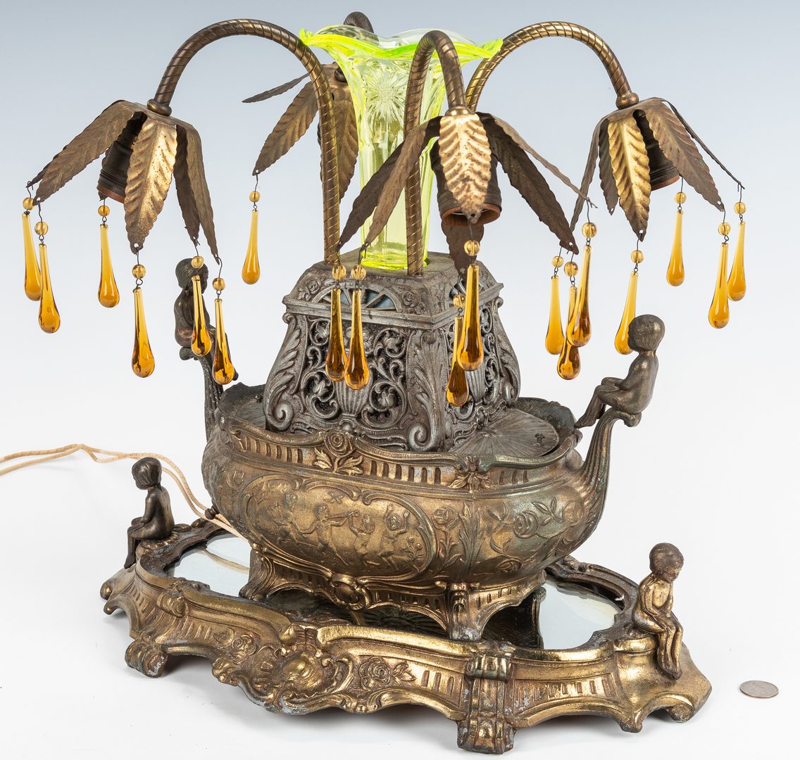 Lot 248: Orientalist Lamp w/ Art Glass Vase & Plateau