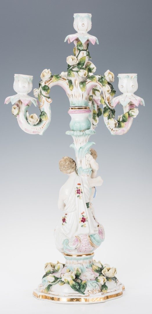 Lot 255: German Porcelain Candelabra; Decorated Bisque Wall, 2 items