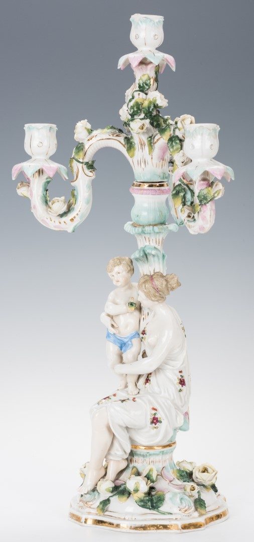 Lot 255: German Porcelain Candelabra; Decorated Bisque Wall, 2 items