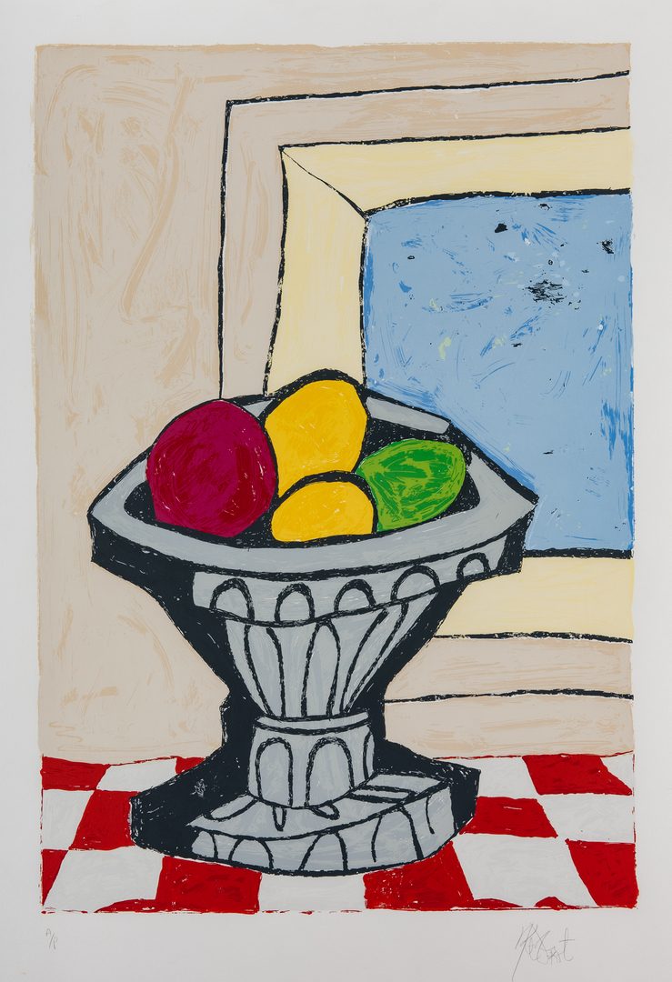 Lot 273: 2 Kurt Vonnegut Serigraphs, Bowl of Fruit & Flowers in Vase