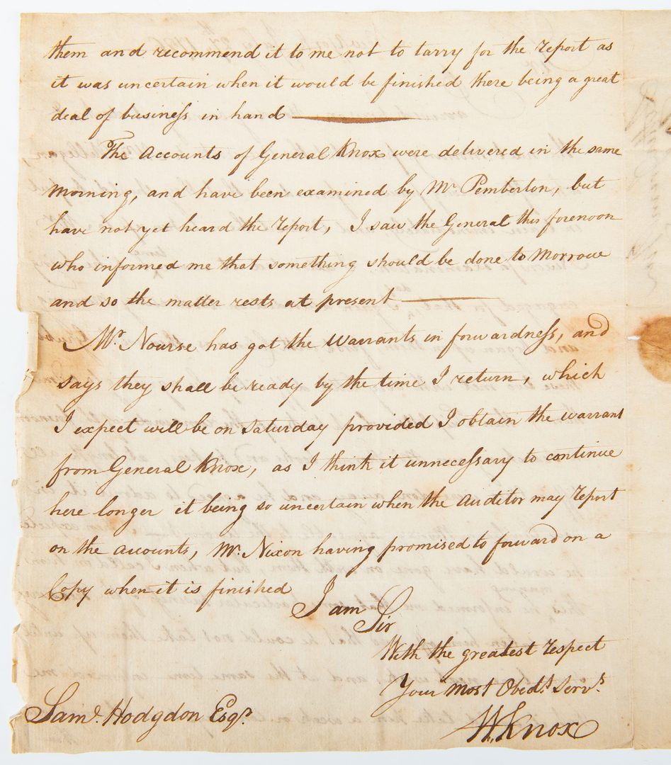 Lot 358: William Knox ALS to Samuel Hodgdson, 1786