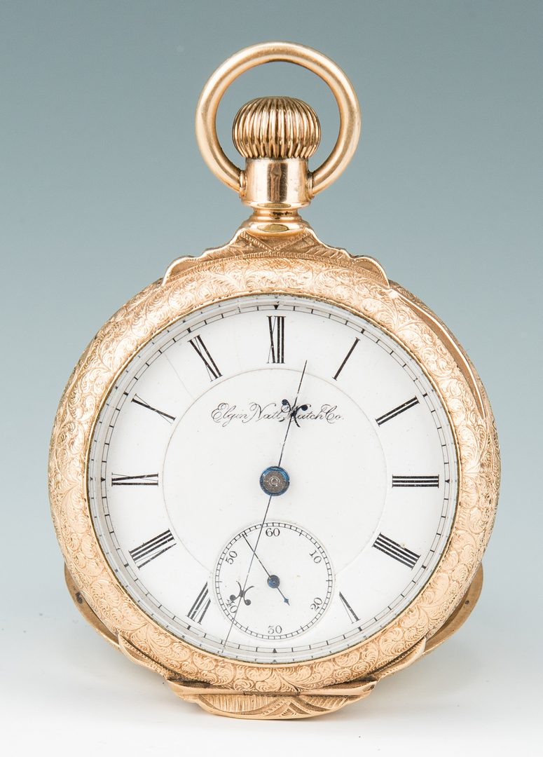 Lot 38: 10K Masonic enamel pendant w/ Elgin pocket watch, 2 items
