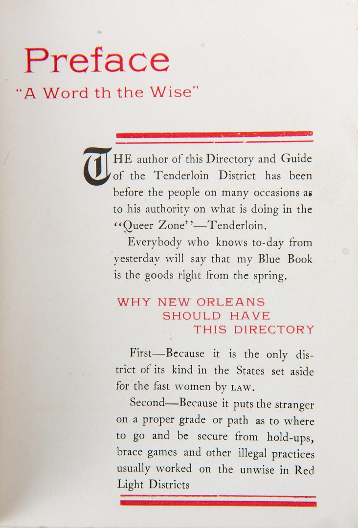 Lot 414: Storyville, New Orleans Brothel Blue Book, 1907