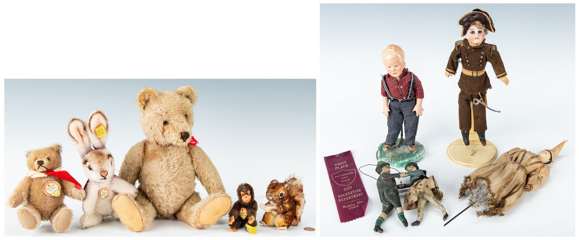 Lot 423: Group of 9 Vintage Toys, Stuffed Animals & Dolls