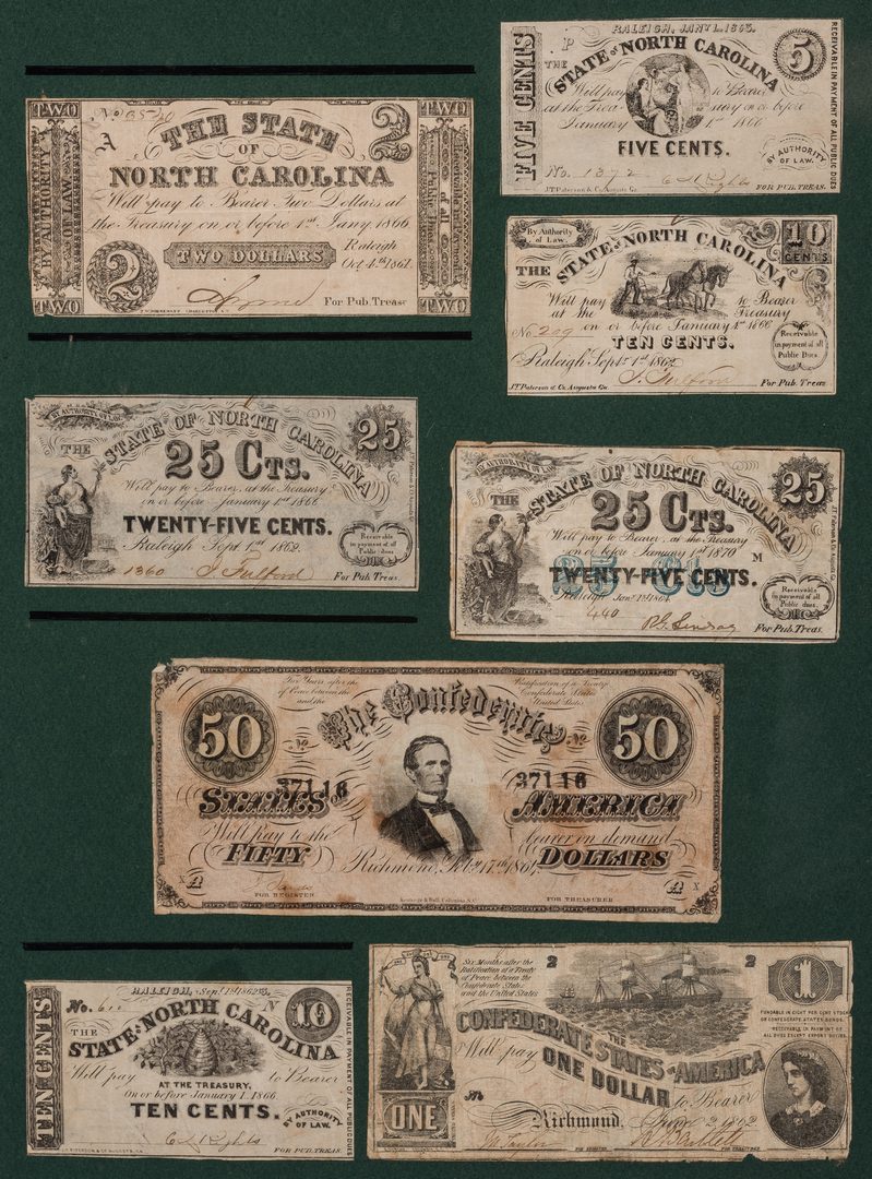 Lot 437: 38 Pcs. Framed Confederate Obsolete Currency
