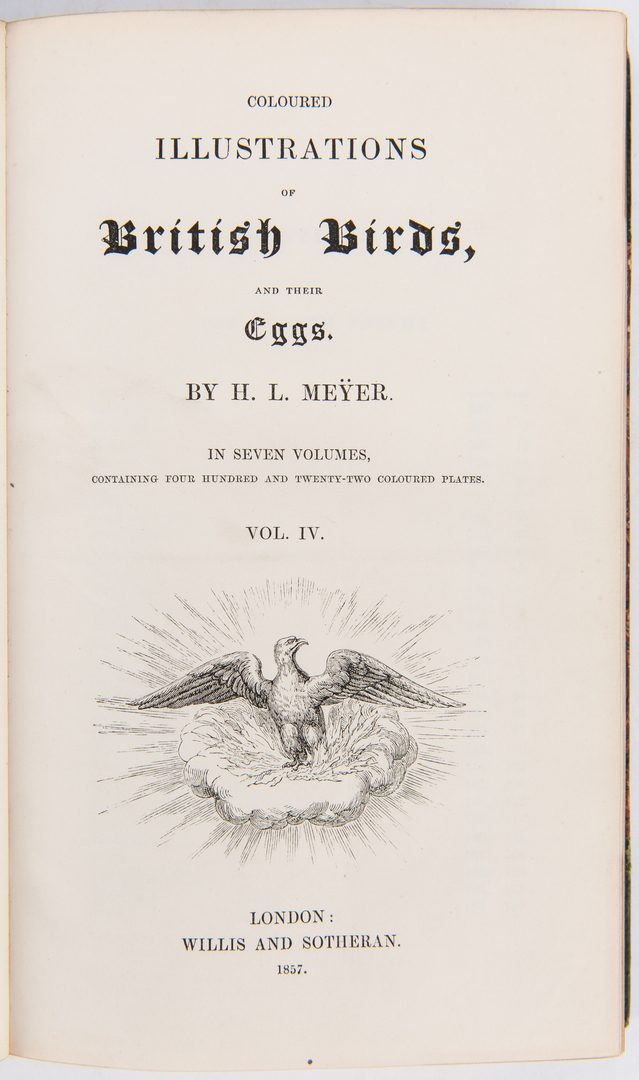 Lot 87: Meyer's British Birds and Their Eggs, 7 vols., 1857