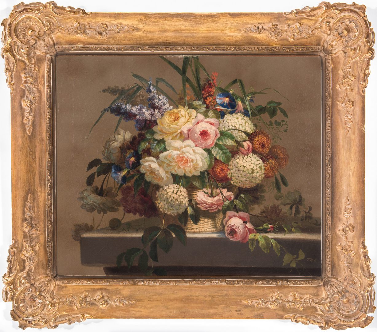 Lot 116: Thomas Hill O/C Still Life, Flowers with Fly