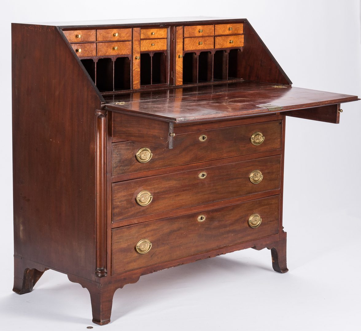 Lot 129: Philadelphia Slant Front Desk, Signed and Dated 1812, Joseph Lyndall