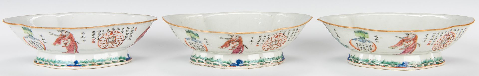 Lot 17: 3 Chinese Famille Rose Lozenge Shaped Porcelain Dishes